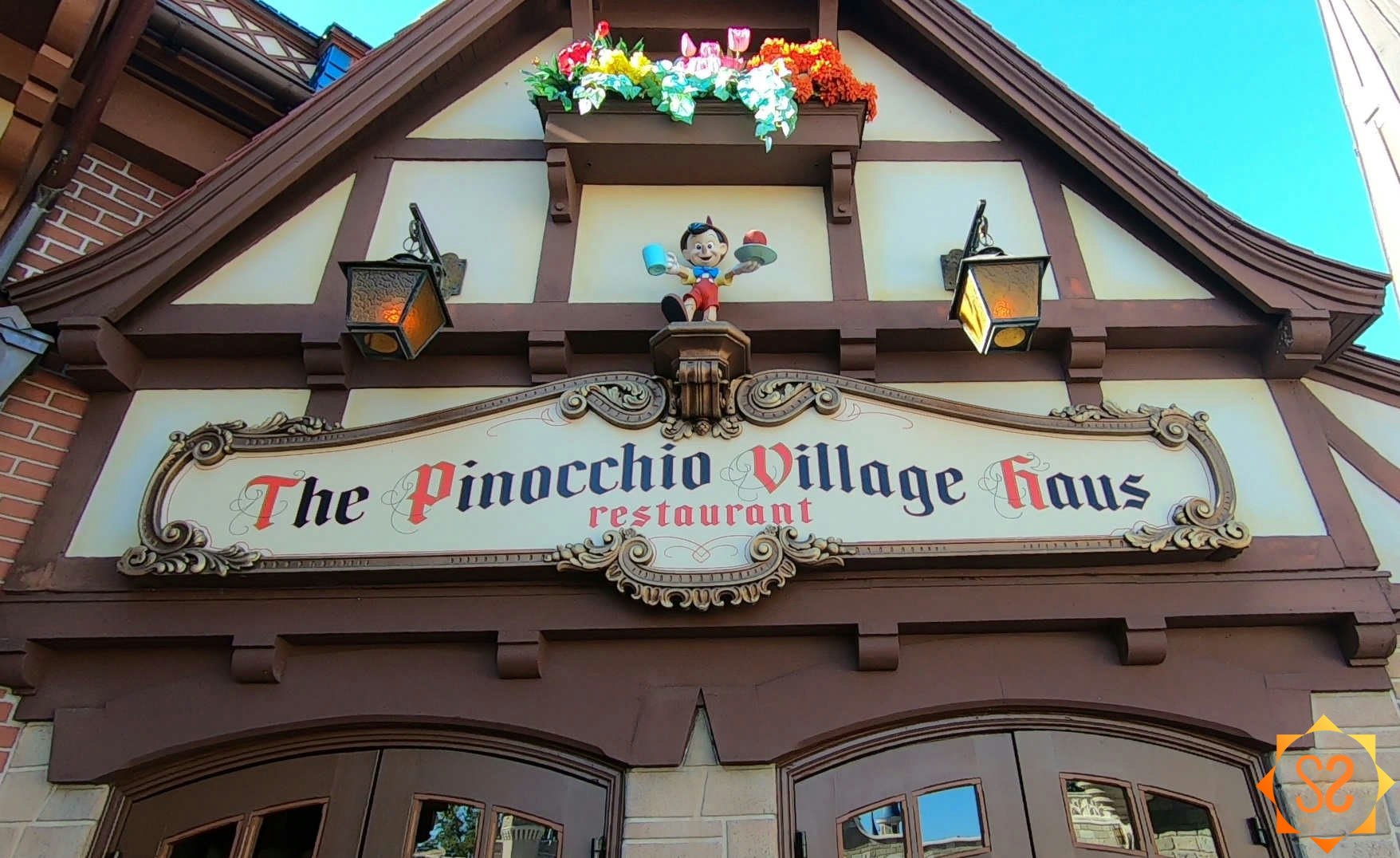 The outside of the Pinocchio Village Haus restaurant at Walt Disney World