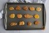 13 vegan nuggets on a baking tray