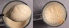 Elmhurst oat creamer foamed, on a spoon (left), and in in a mug (right).