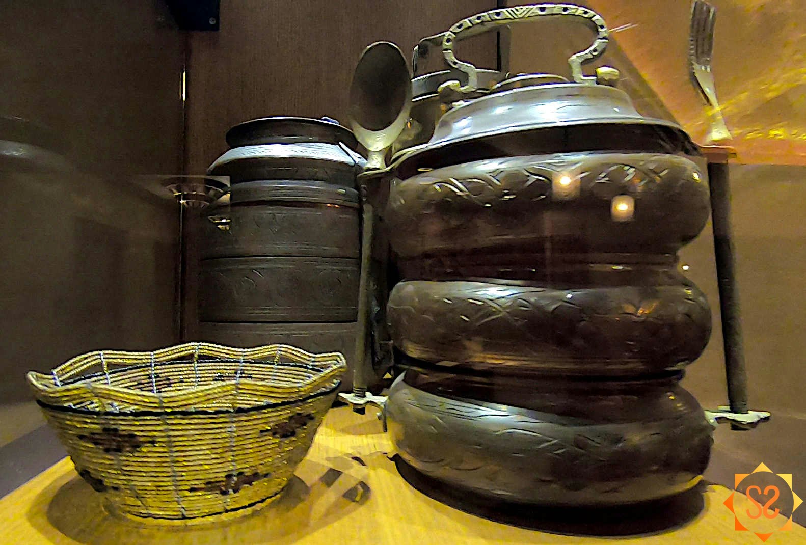 a tiffin in a display case