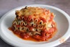 Close up of slice of vegan lasagna